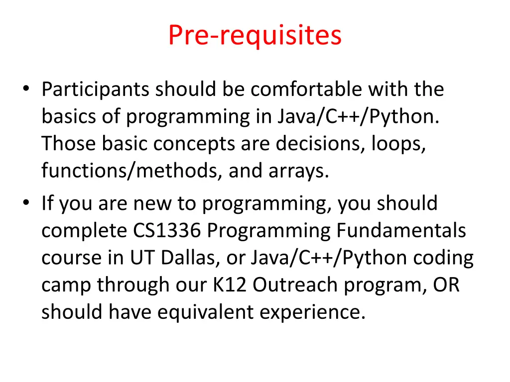 pre requisites
