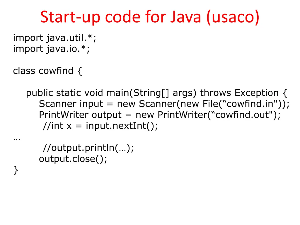 start up code for java usaco