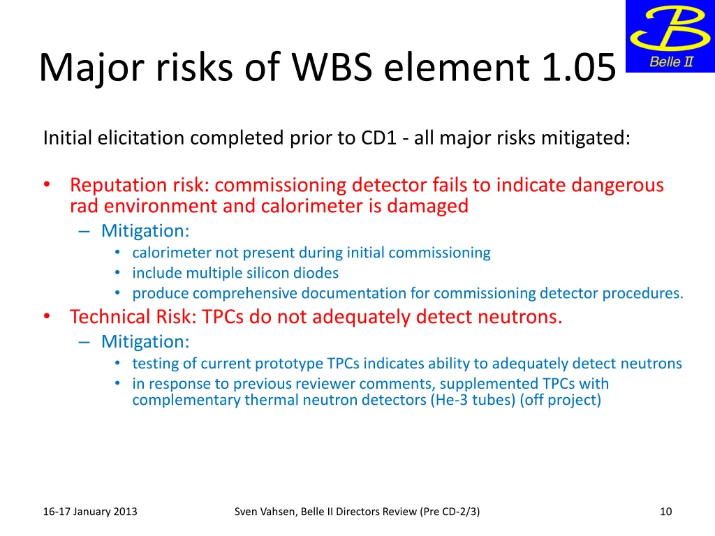 major risks of wbs element 1 05