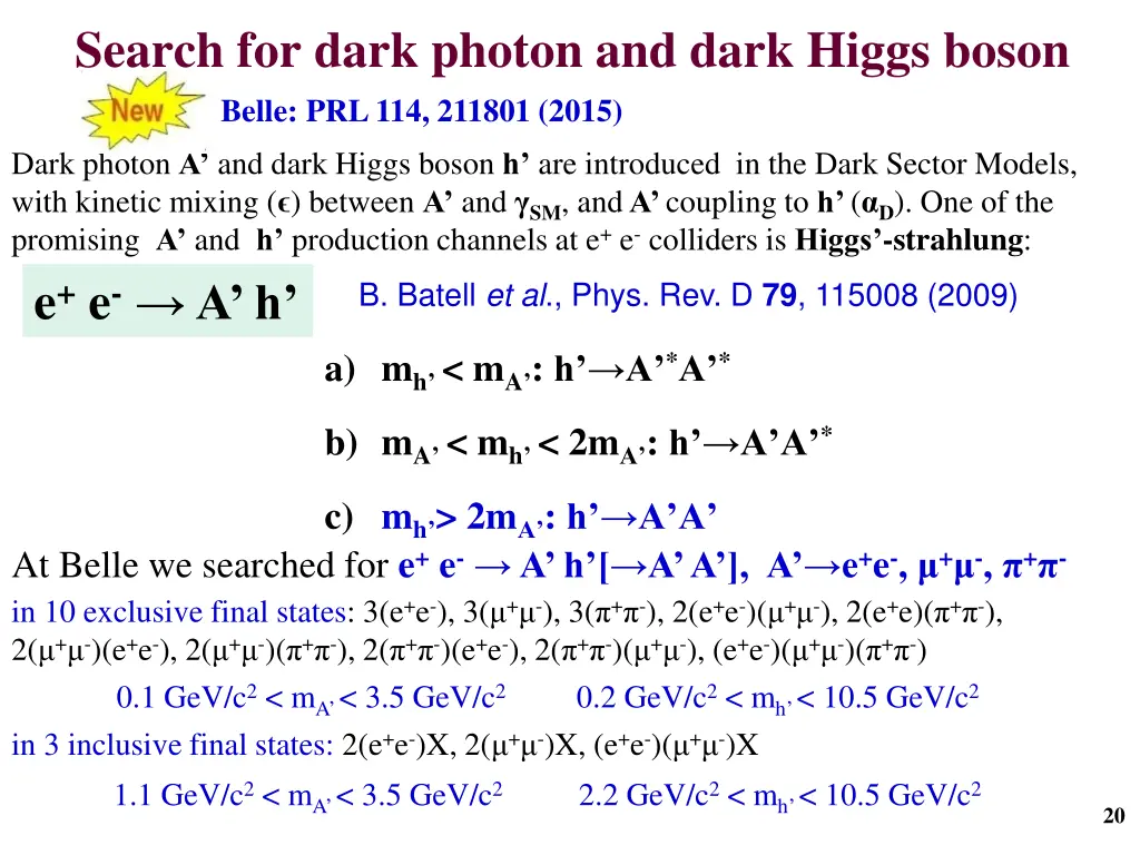 search for dark photon and dark higgs boson belle