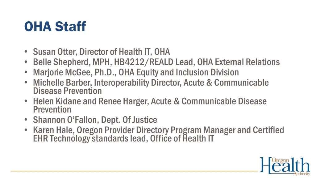 oha staff
