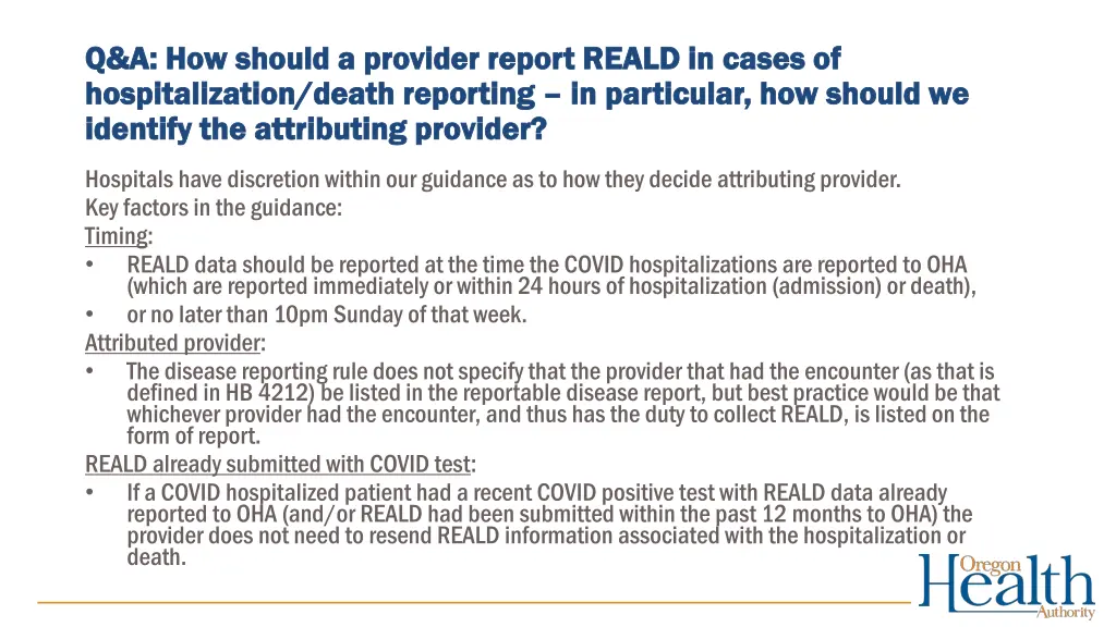 q a how should a provider report reald in cases