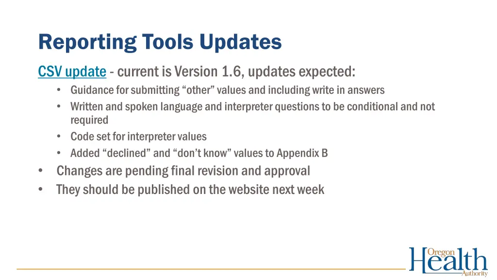 reporting tools updates csv update current