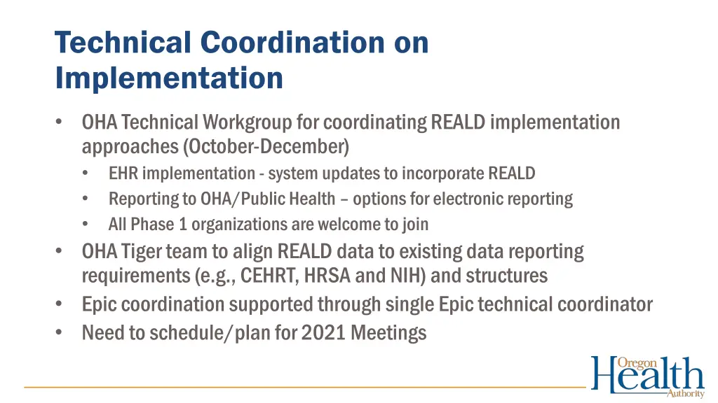 technical coordination on implementation