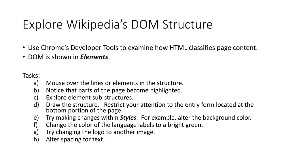 explore wikipedia s dom structure