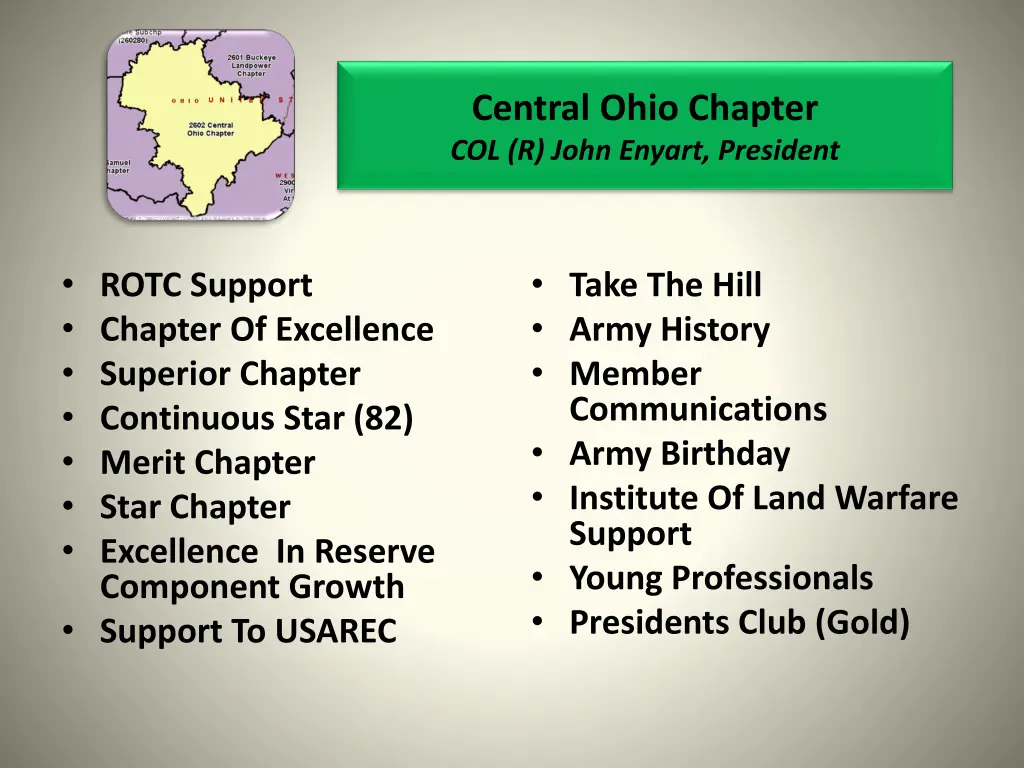 central ohio chapter col r john enyart president