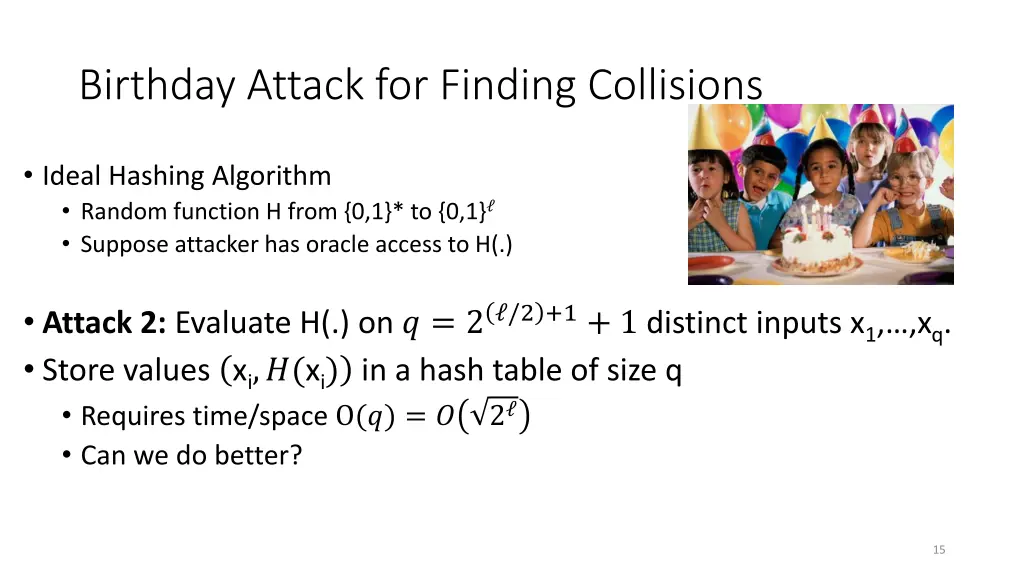 birthday attack for finding collisions 1