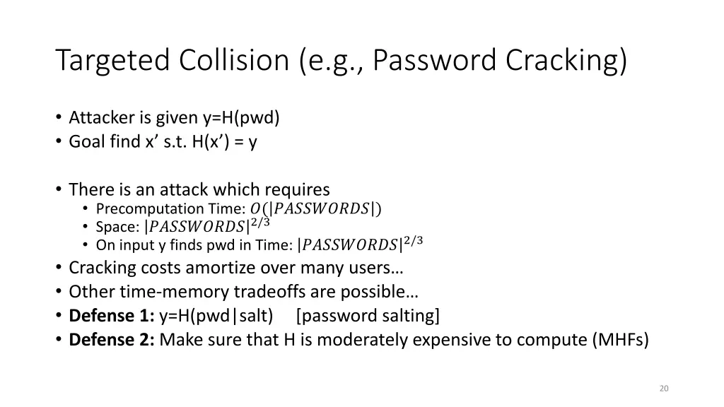 targeted collision e g password cracking