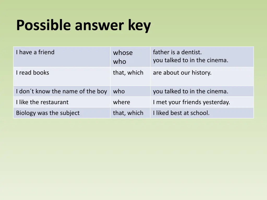 possible answer key
