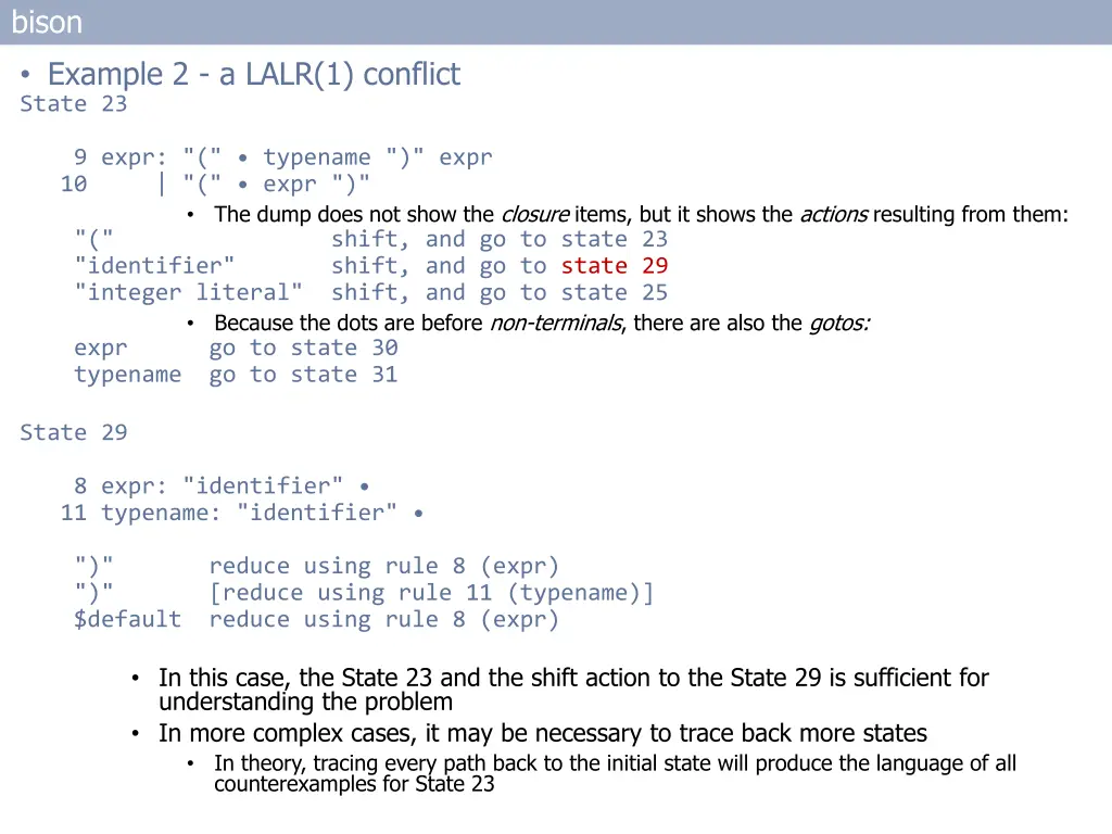 bison example 2 a lalr 1 conflict state 23