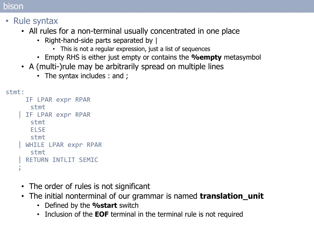 bison rule syntax all rules for a non terminal