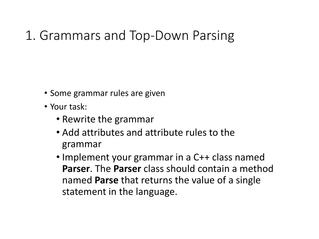 1 grammars and top down parsing