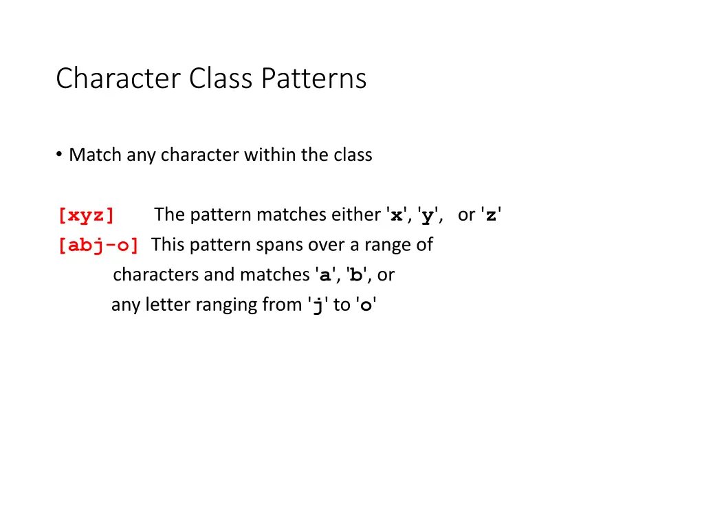character class patterns