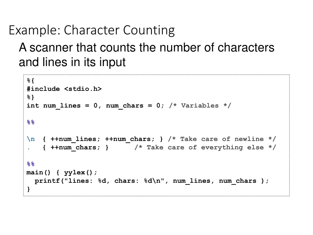 example character counting a scanner that counts