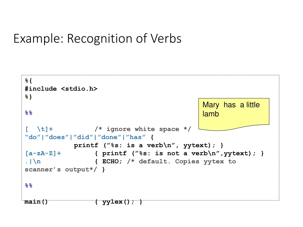 example recognition of verbs