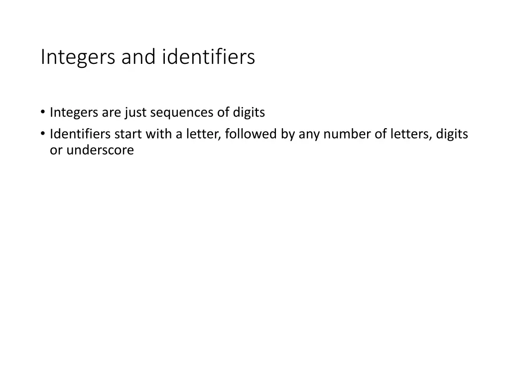 integers and identifiers