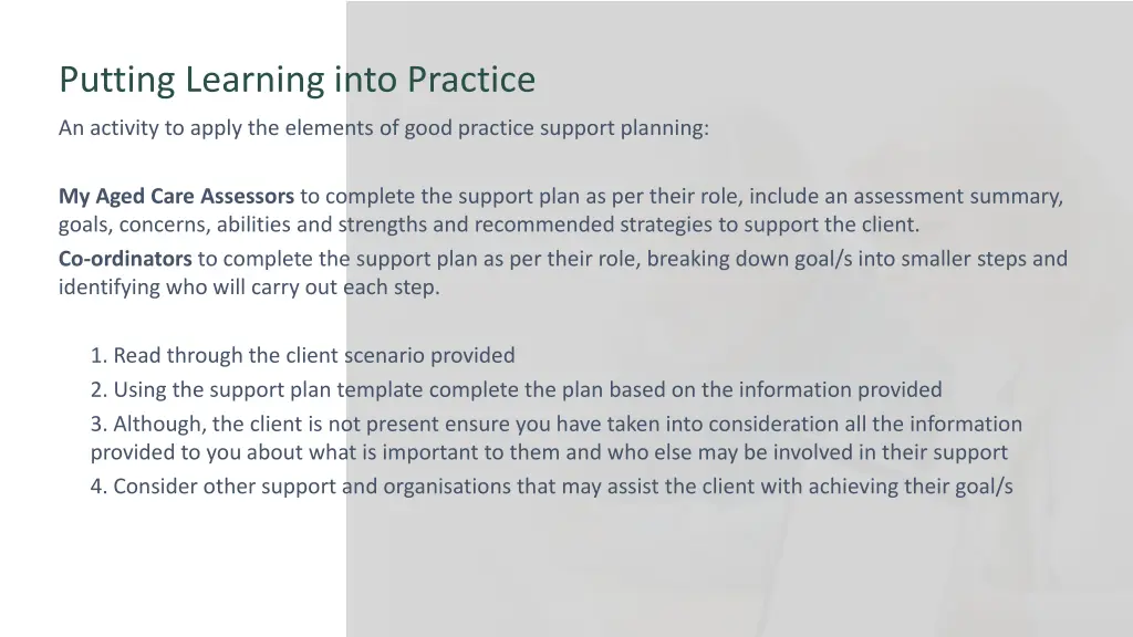 putting learning into practice