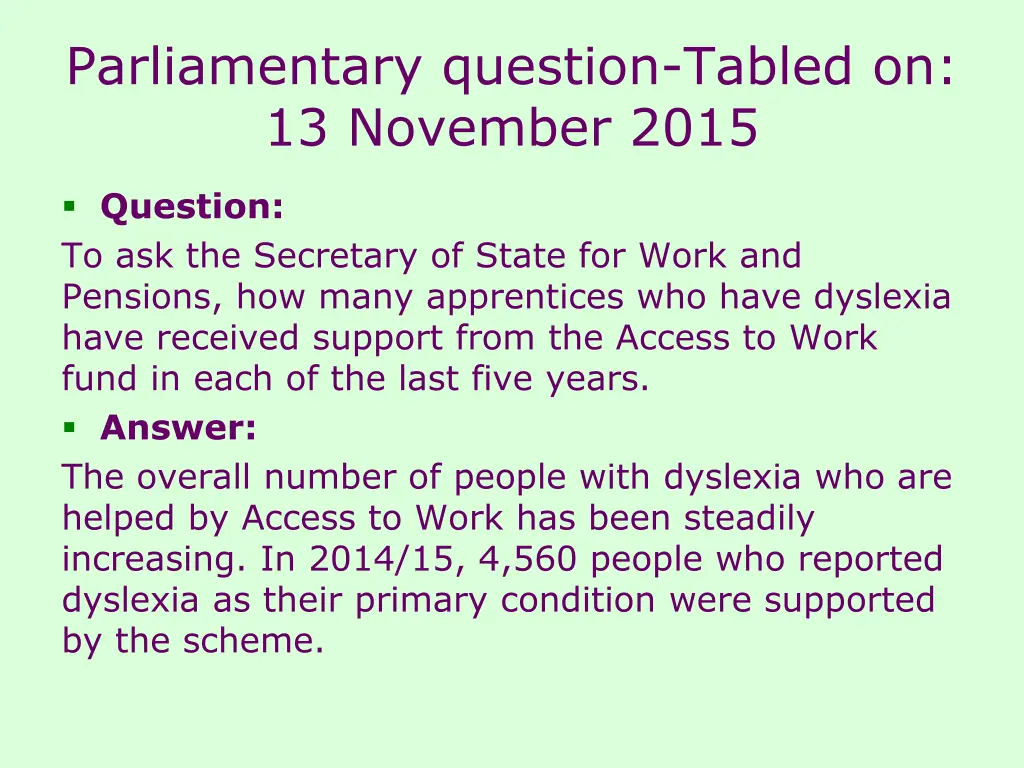 parliamentary question tabled on 13 november 2015