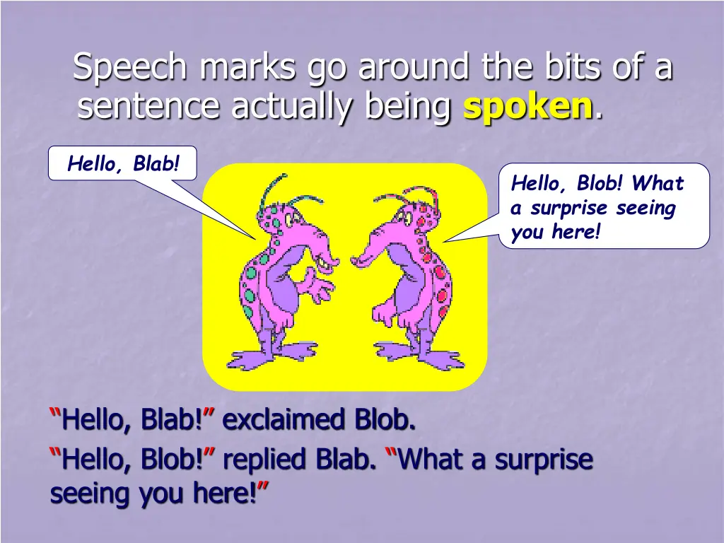 speech marks go around the bits of a sentence