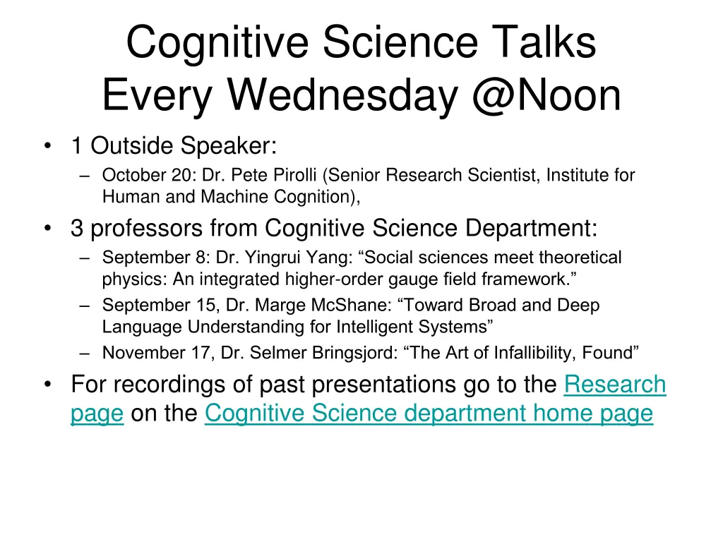 cognitive science talks every wednesday @noon
