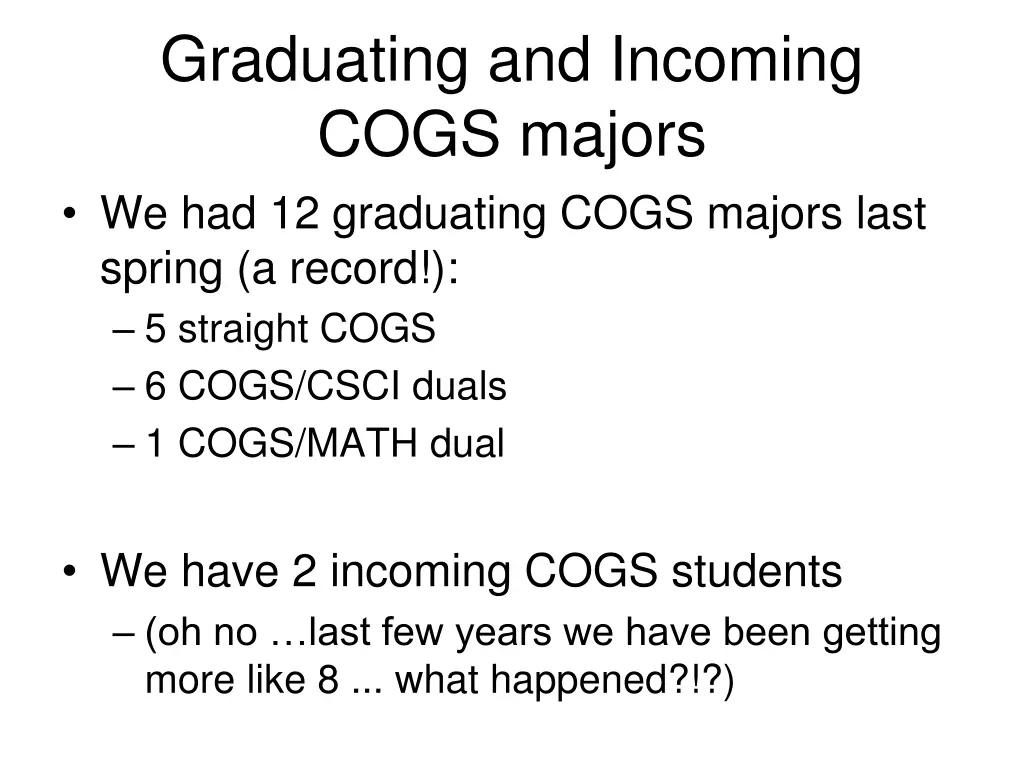 graduating and incoming cogs majors