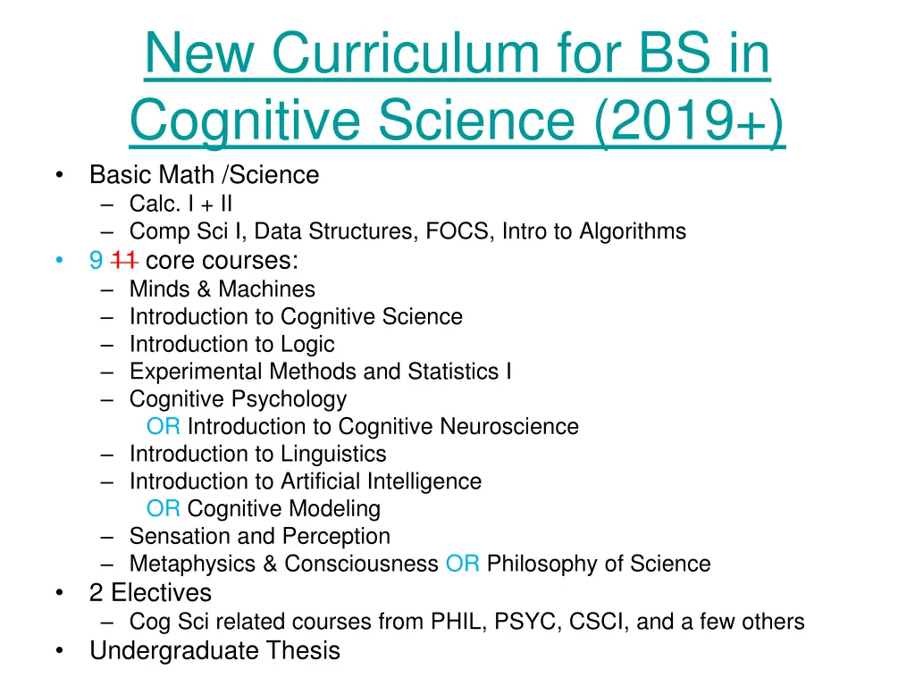 new curriculum for bs in cognitive science 2019