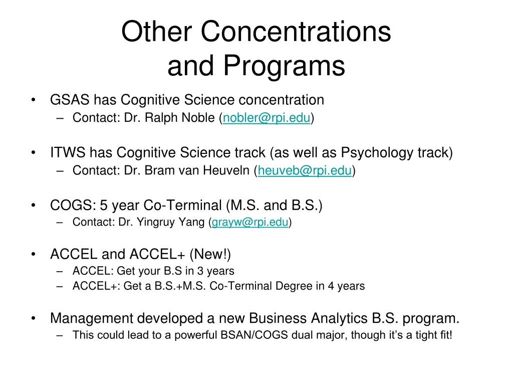 other concentrations and programs