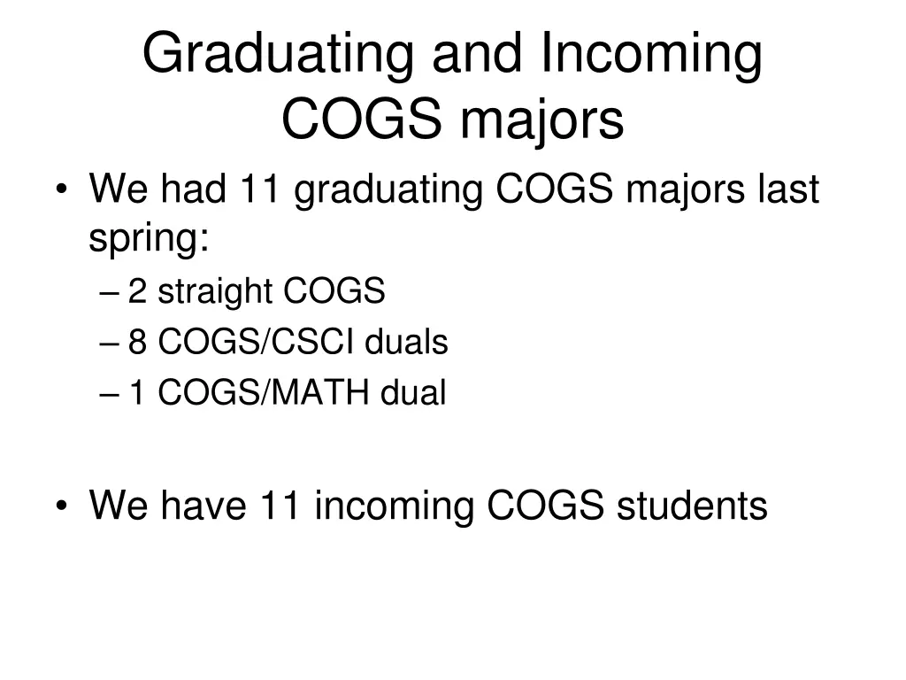 graduating and incoming cogs majors