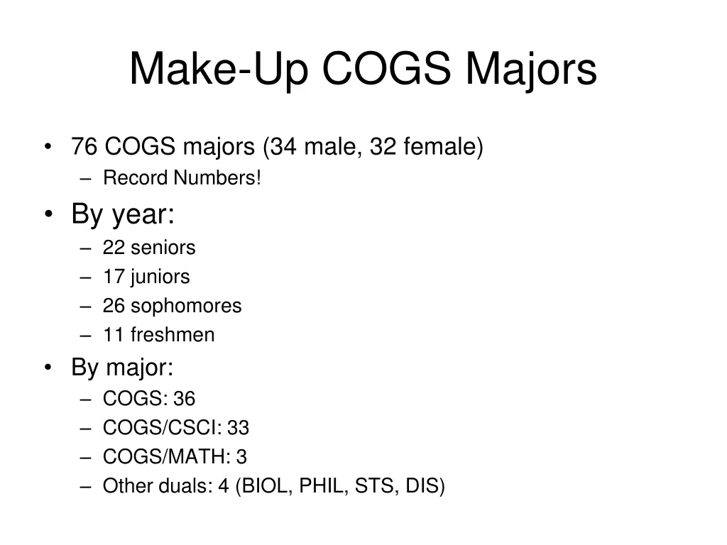 make up cogs majors