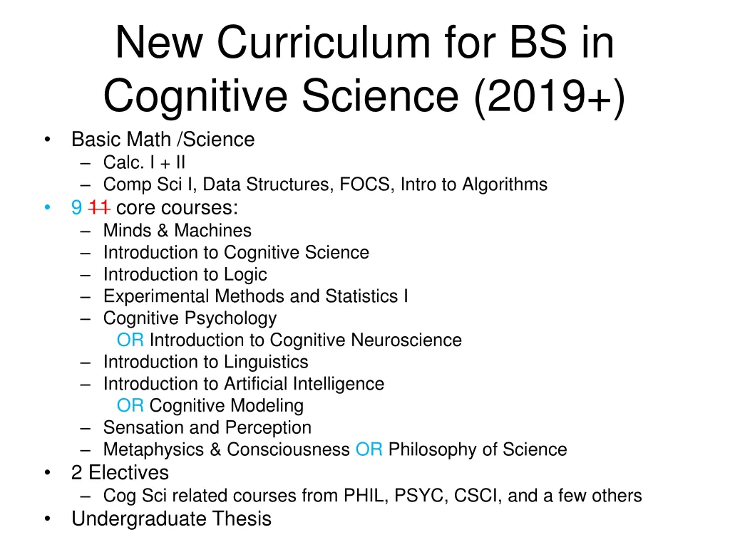 new curriculum for bs in cognitive science 2019