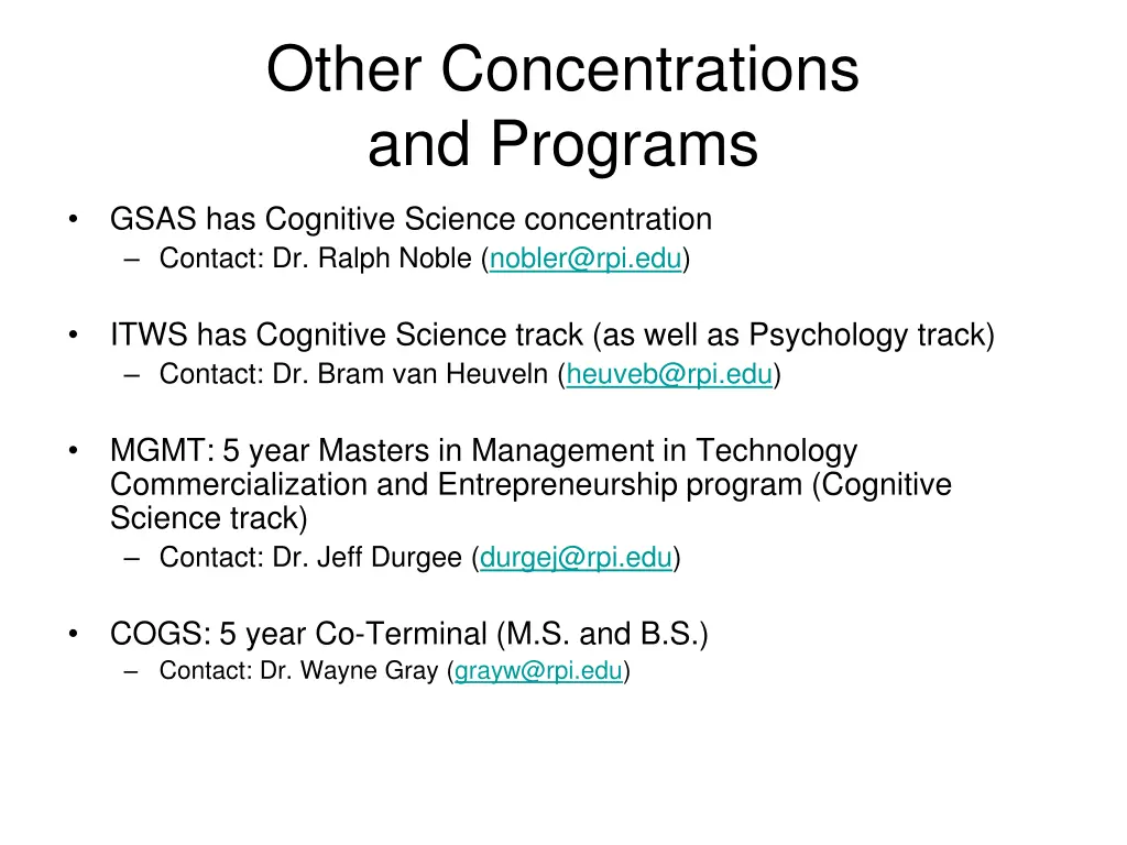 other concentrations and programs