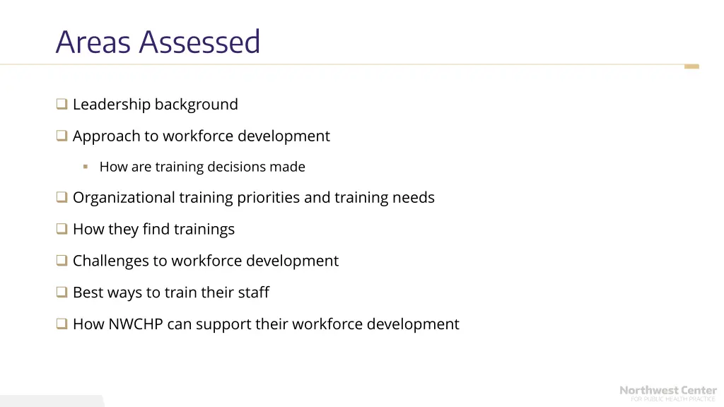 areas assessed