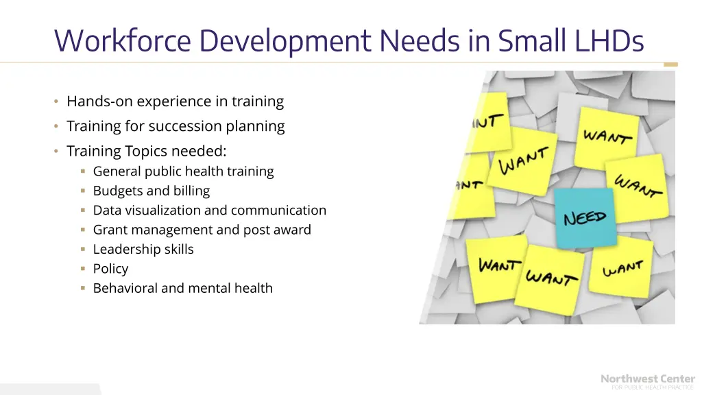 workforce development needs in small lhds