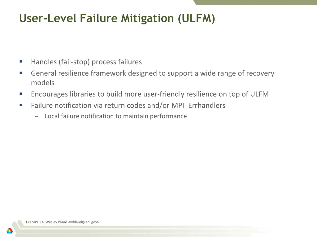 user level failure mitigation ulfm