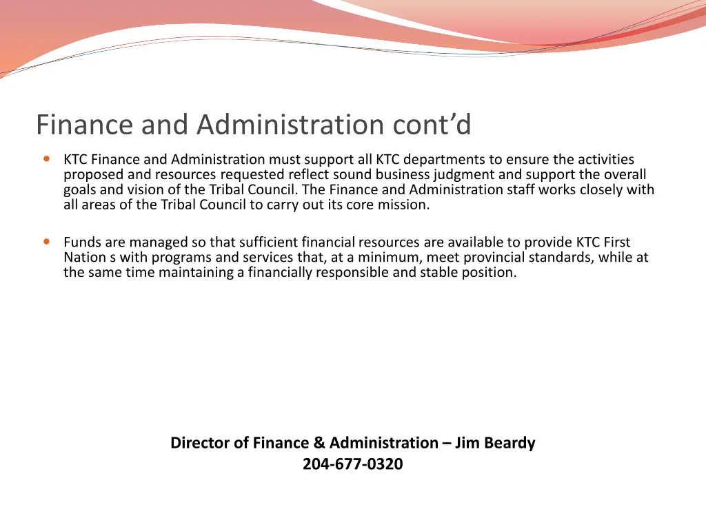 finance and administration cont d