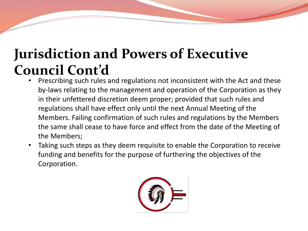 jurisdiction and powers of executive council cont