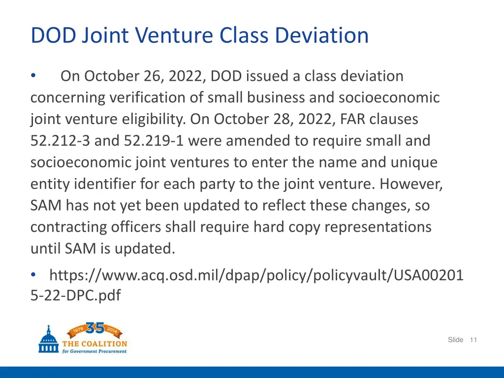 dod joint venture class deviation