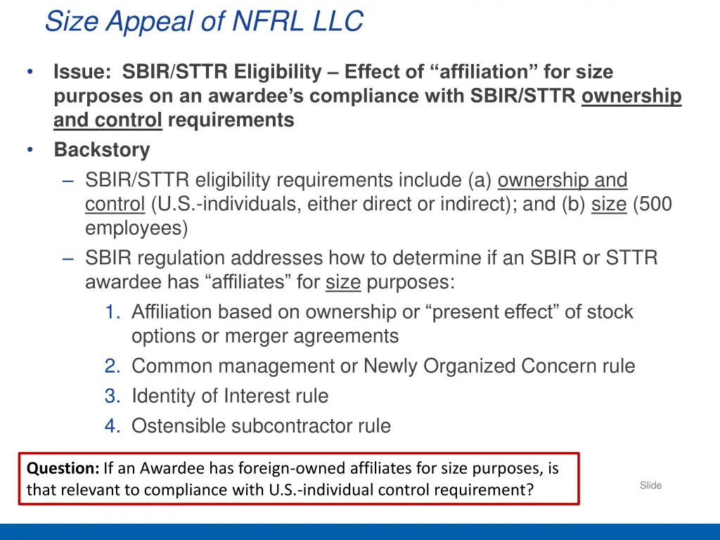 size appeal of nfrl llc