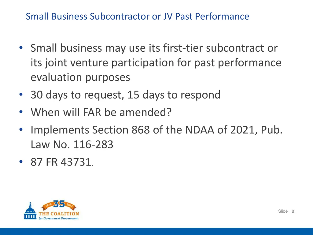 small business subcontractor or jv past