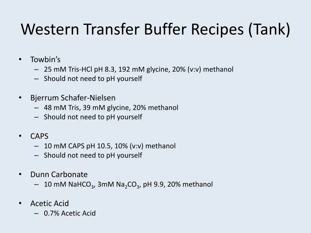 western transfer buffer recipes tank