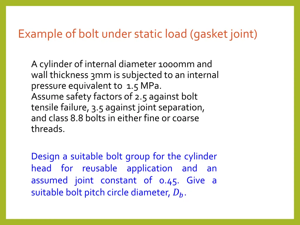 example of bolt under static load gasket joint