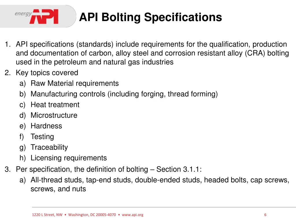 api bolting specifications