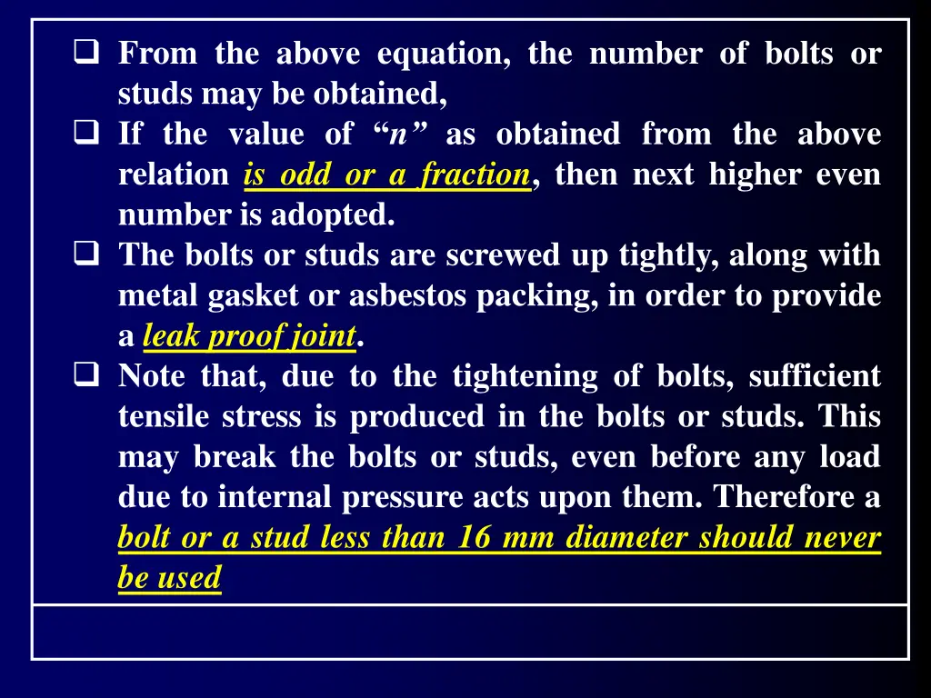 from the above equation the number of bolts