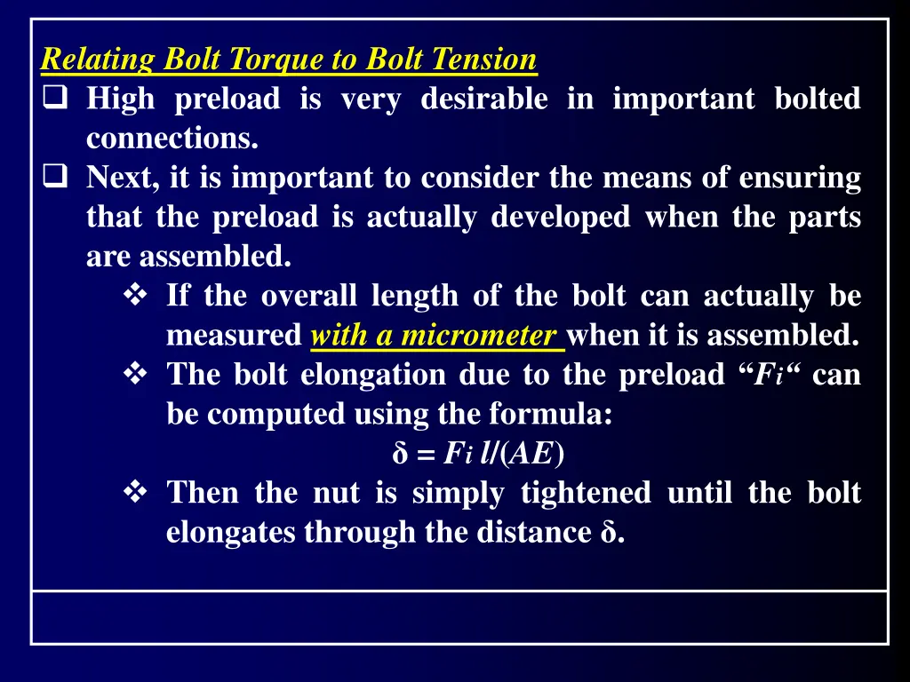 relating bolt torque to bolt tension high preload