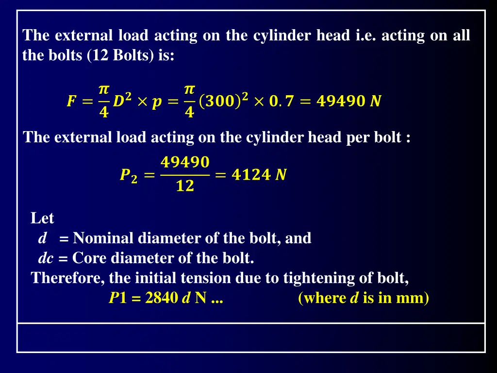 the external load acting on the cylinder head