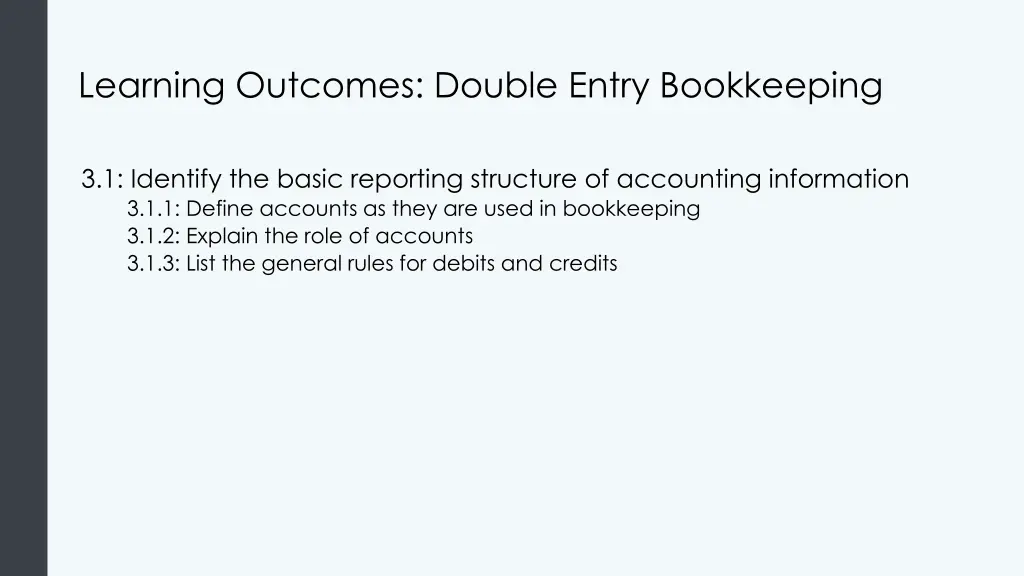 learning outcomes double entry bookkeeping