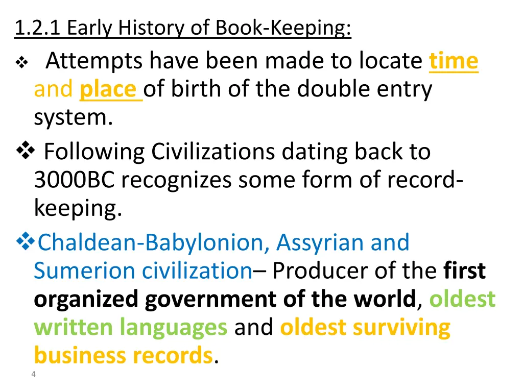 1 2 1 early history of book keeping attempts have