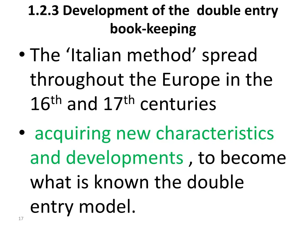 1 2 3 development of the double entry book
