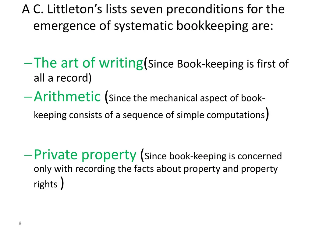 a c littleton s lists seven preconditions