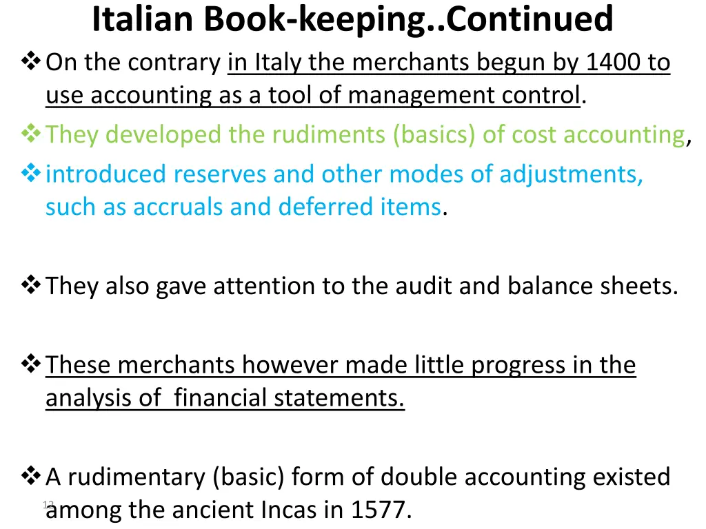 italian book keeping continued on the contrary